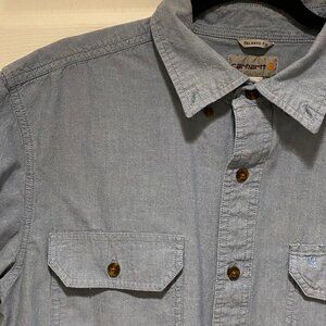 Carhartt Men's Blue 100% Cotton Relaxed Fit Short Sleeve Button-Down Shirt Size